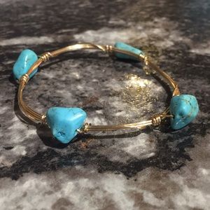Gold and turquoise stone bangle